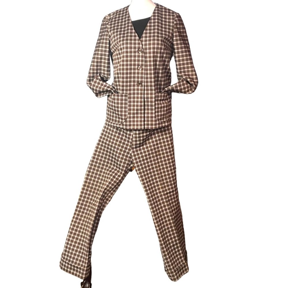 Vintage Hand-made? 2 Piece Jacket and Pant Suit Plaid Outfit Retro Clothing